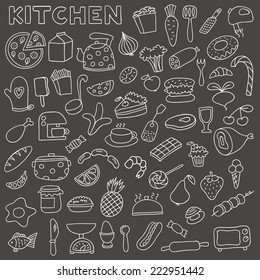 Set of kitchen icons. Including pots, bowls, dishes and various utensils.