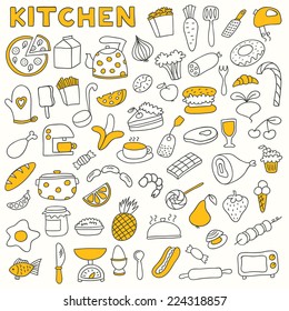 Set of kitchen icons. Including pots, bowls, dishes and various utensils.