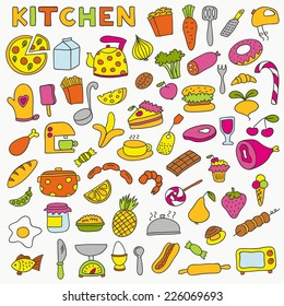 Set of kitchen icons. Including pots, bowls, dishes and various utensils.