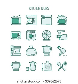Set of kitchen icons. Made a line and a spot.
