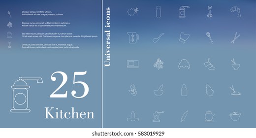 Set of kitchen icons in thin line design