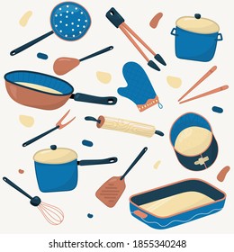 a set of kitchen items for cooking. vector illustration