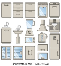 A set of kitchen items. Isolated on white background. Vector illustration.