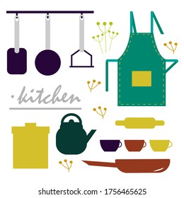 set of kitchen items. vector isolated elements on a white background for design. prints for cafes, restaurants, bars. stickers for recipes