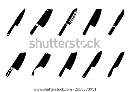 Set of kitchen knife silhouette. Set of black kitchen knives. Set of knives icons