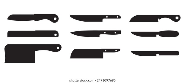 Conjunto de silueta de cuchillo de cocina, cuchilla de acero inoxidable, tallado y corte, chefs, fileteado, deshuesado y corte de cuchillos con mangos negros,