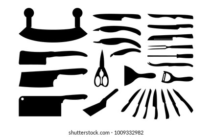 set of kitchen knife silhouette vector Illustration