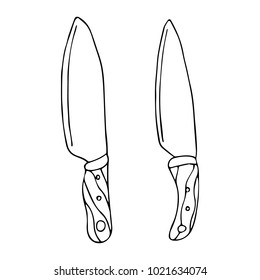 Set of kitchen knife vector illustration. Doodle style. Design, print, decor, textile, paper