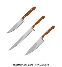 Set of kitchen knifes on white background. Vector illustration