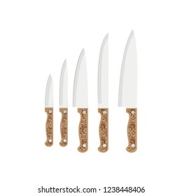 Set of kitchen knifes for shop, bintage typographic hand-drawn, flat, cutting knives, cuttlery icon set