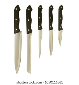 A set of kitchen knives. Blades design vector illustration. Food preparation.