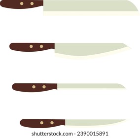 Set of kitchen knives clipart vector illustration. Knife with flat design plastic handle.