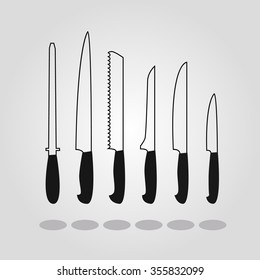 Set of kitchen knives flat pictogram transparent