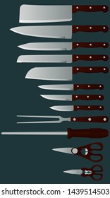 Set of kitchen knives graphic vector