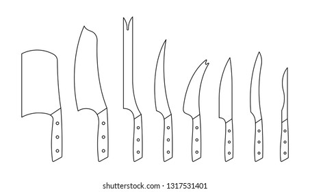 Set of kitchen knives. isolated on white background