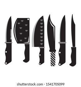 Set of kitchen knives isolated on white background, icons and logo
