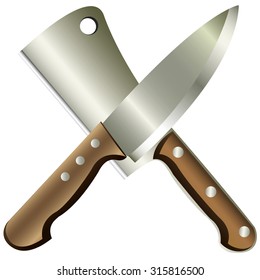 the set of kitchen knives isolated on white background
