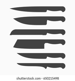 Set of kitchen knives monochrome icons. Vector illustration.