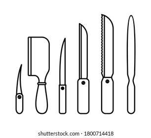 SET OF KITCHEN KNIVES ON A WHITE BACKGROUND IN VECTOR