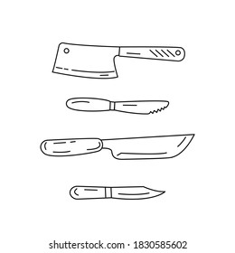 Juego de cuchillos de cocina. Iconos de vector de contorno. Aislado en blanco.