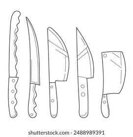 Set of kitchen knives. This high-quality, detailed design showcases various types of knives essential