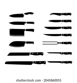 Set of kitchen knives vector design template. Meat cutting knives set vector illustration.