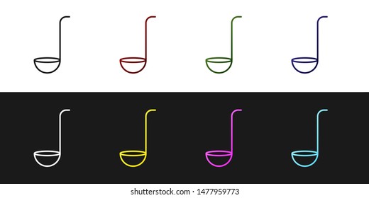 Set Kitchen ladle icon isolated on black and white background. Cooking utensil. Cutlery spoon sign.  Vector Illustration
