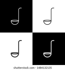 Set Kitchen ladle icon isolated on black and white background. Cooking utensil. Cutlery spoon sign.  Vector Illustration