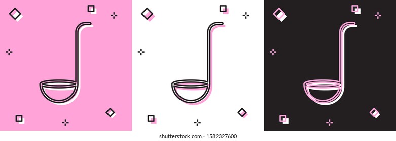 Set Kitchen ladle icon isolated on pink and white, black background. Cooking utensil. Cutlery spoon sign.  Vector Illustration
