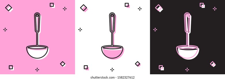 Set Kitchen ladle icon isolated on pink and white, black background. Cooking utensil. Cutlery spoon sign.  Vector Illustration