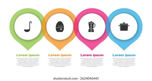 Set Kitchen ladle, timer, Blender and Cooking pot. Business infographic template. Vector