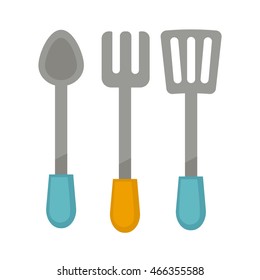 Set of kitchen metal ladle. Vector illustration.