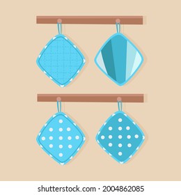 Un juego de cocina imita los cuelgan de la cocina. Soldadoras de cocina. Ilustración vectorial plana.