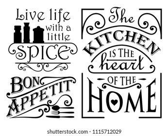 Set of kitchen quote designs