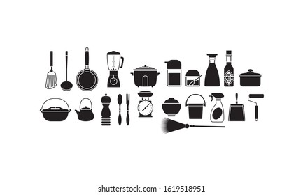 Set Kitchen - Restaurant Icon. Realistic set. Vector Editorial