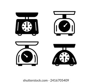 set of kitchen scale icons simple black white flat illustration collections 