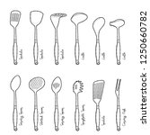 Set of Kitchen Spoon Vector Illustration Hand Drawn Cartoon Art
