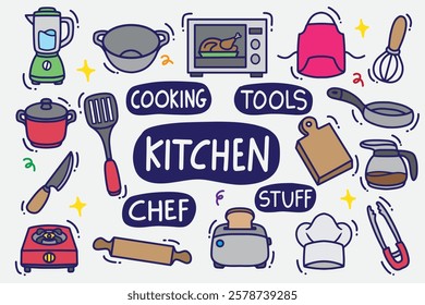 set of kitchen stuff with color good for background, wallpaper, sticker, element design, etc