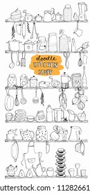 Set of kitchen stuff, utensil. Doodles hand drawn sketchy vector symbols and objects.