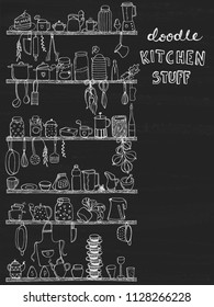 Set of kitchen stuff, utensil. Doodles hand drawn sketchy vector symbols and objects.