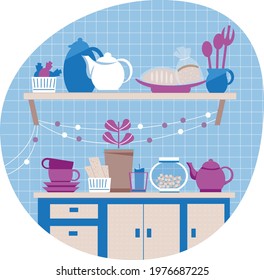 Set of kitchen supplies in interior