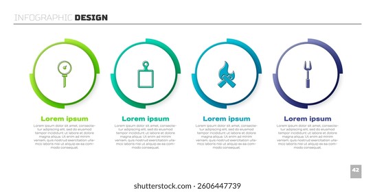 Set Kitchen thermometer, Cutting board, Campfire and Barbecue fork. Business infographic template. Vector