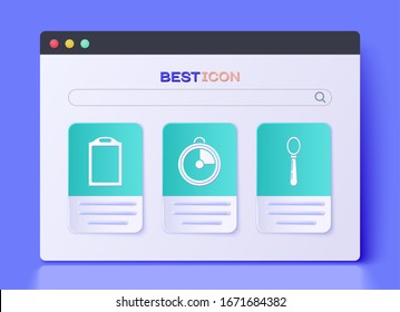 Set Kitchen timer , Cutting board  and Spoon  icon. Vector