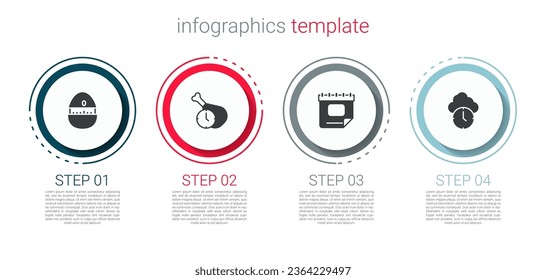 Ajuste temporizador de cocina, comida, calendario y reloj. Plantilla de infografía empresarial. Vector