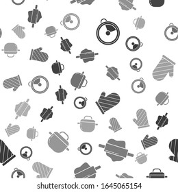 Set Kitchen timer , Rolling pin , Oven glove  and Cooking pot  on seamless pattern. Vector