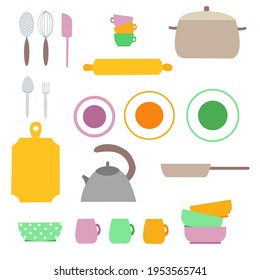 Set of kitchen tools, cooking utensils, kitchenware