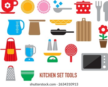 set of kitchen tools and equipment vector icon