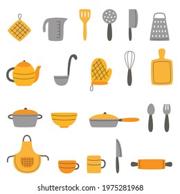 Set of kitchen tools in hand drawn style. Collection of vector illustrations.