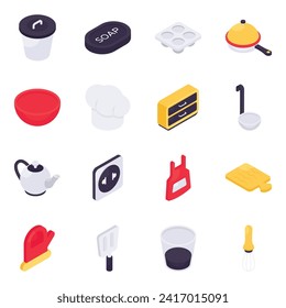 Set of Kitchen Tools Isometric Icons


