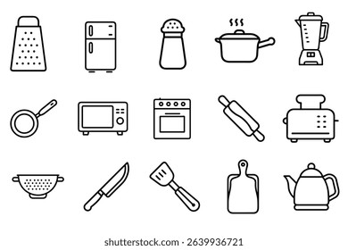 set of kitchen tools line art 